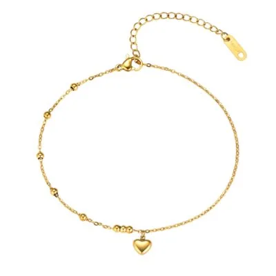 Gold plated stainless steel adjustable bracelet with heart charm