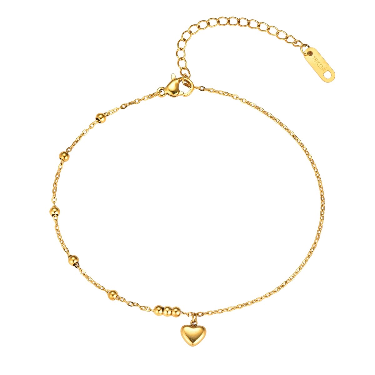 Gold plated stainless steel adjustable bracelet with heart charm
