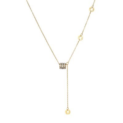 Gold plated stainless steel minimalist pendant necklace with crystal drop detail