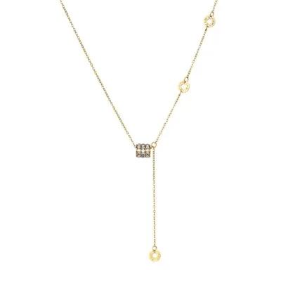 Gold plated stainless steel minimalist pendant necklace with crystal drop detail