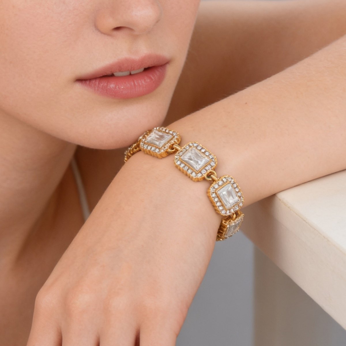 Gold CZ Link Bracelet - Image 4