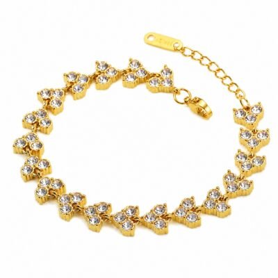 Gold plated stainless steel butterfly bracelet with crystal stones
