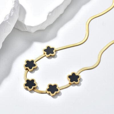 Wholesale gold plated stainless steel flower necklace