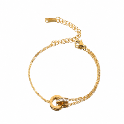 Rose gold stainless steel minimalist knot bracelet with crystal accent