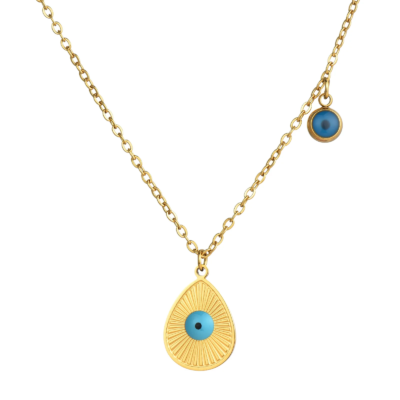 Gold plated stainless steel evil eye necklace with blue eye pendant
