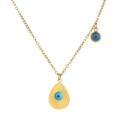 Gold plated stainless steel evil eye necklace with blue eye pendant