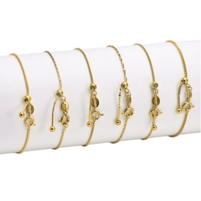 Gold plated stainless steel paperclip chain bracelet with adjustable clasp