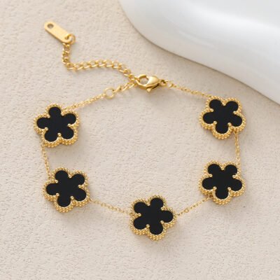 Gold plated stainless steel flower bracelet for wholesale jewelry brands