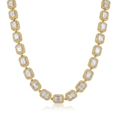 Rectangular crystal tennis necklace in 18K gold PVD stainless steel