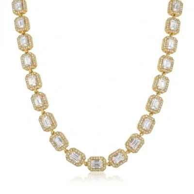 Rectangular crystal tennis necklace in 18K gold PVD stainless steel