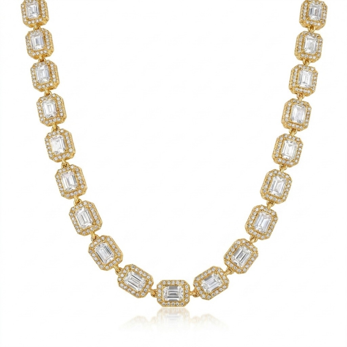 Rectangular crystal tennis necklace in 18K gold PVD stainless steel