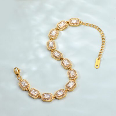 Gold plated stainless steel CZ link bracelet