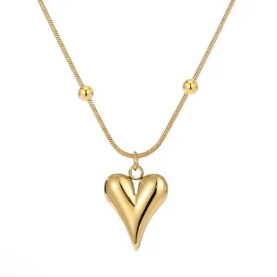 Gold stainless steel tiny heart chain necklace with small heart pendant