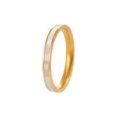 Gold stainless steel enamel ring set with pink enamel detail