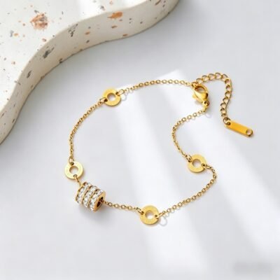 Wholesale gold beaded chain bracelet with stainless steel chain