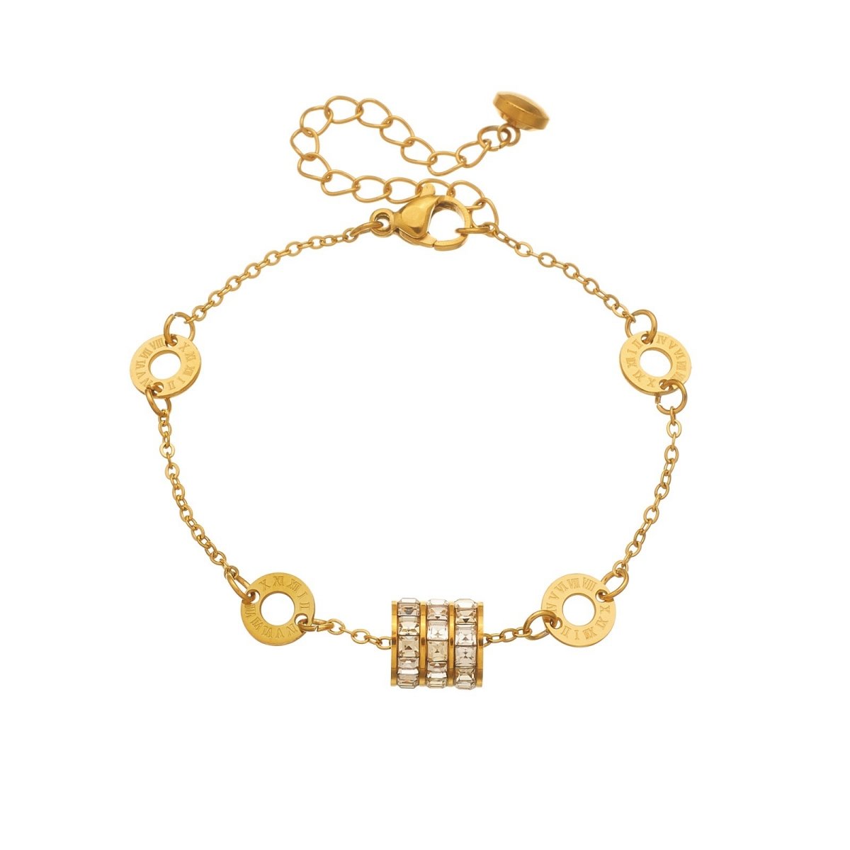 Gold plated stainless steel beaded chain bracelet with round bead accents