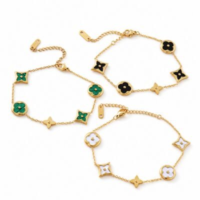 Gold plated stainless steel enamel charm bracelet with colorful enamel pendants