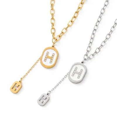 Gold and silver stainless steel letter chain necklace with initial pendants