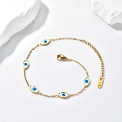 Wholesale evil eye chain bracelet in gold color with enamel eye charms