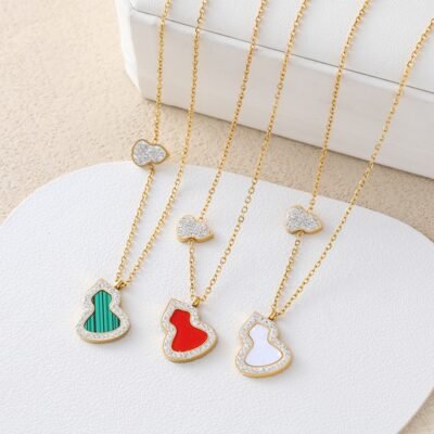 Gold plated enamel gourd stainless steel necklace
