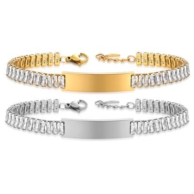 Gold plated stainless steel crystal bar bracelet with colorful crystal stones