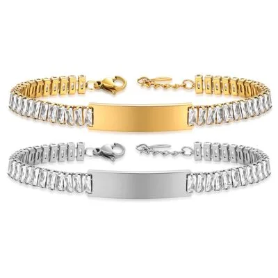 Gold plated stainless steel crystal bar bracelet with colorful crystal stones