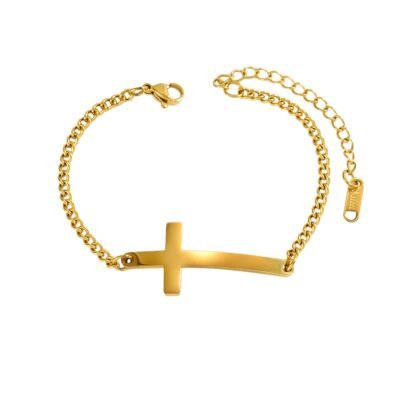 Stainless steel cross chain bracelet in gold rose gold and silver colors