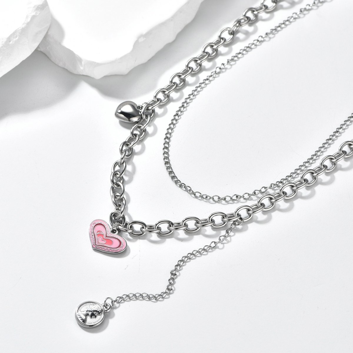 Silver Heart Layered Necklace - Image 3