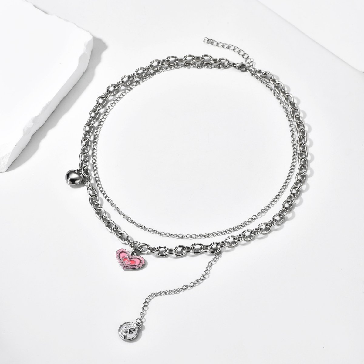 Silver Heart Layered Necklace - Image 2