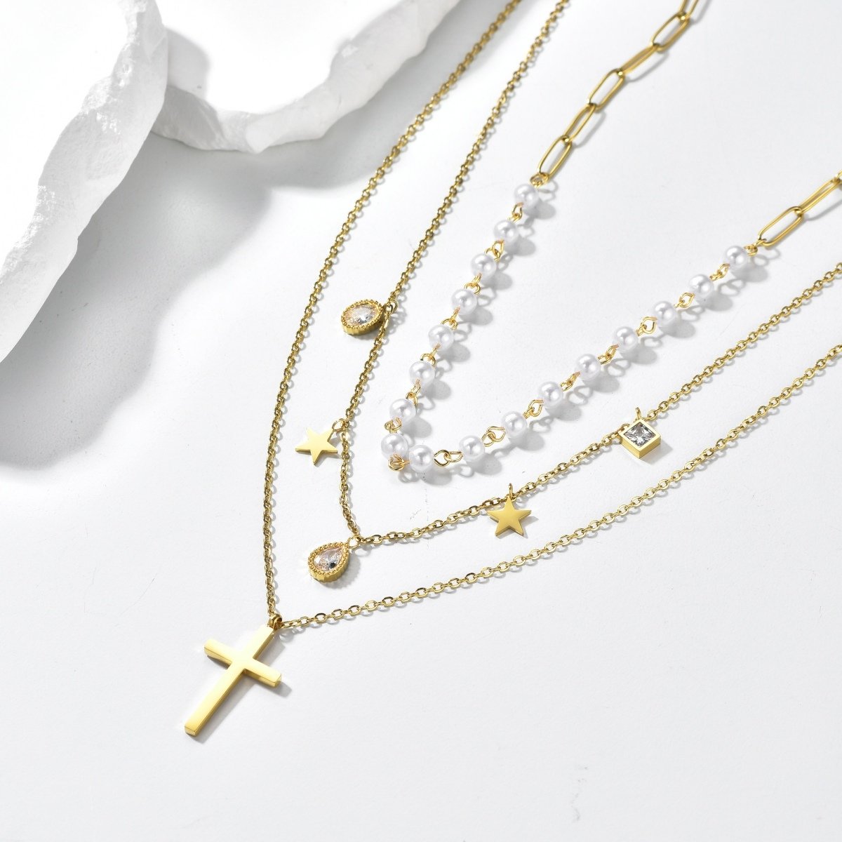 Pearl Cross Layered Necklace - Image 2