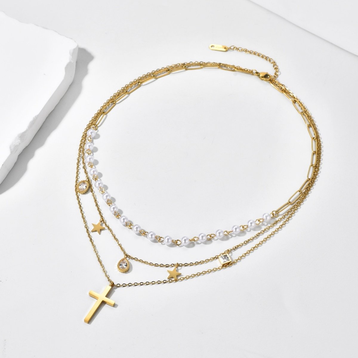 Pearl Cross Layered Necklace - Image 3