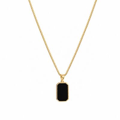 Gold stainless steel black pendant box chain necklace with rectangular pendant