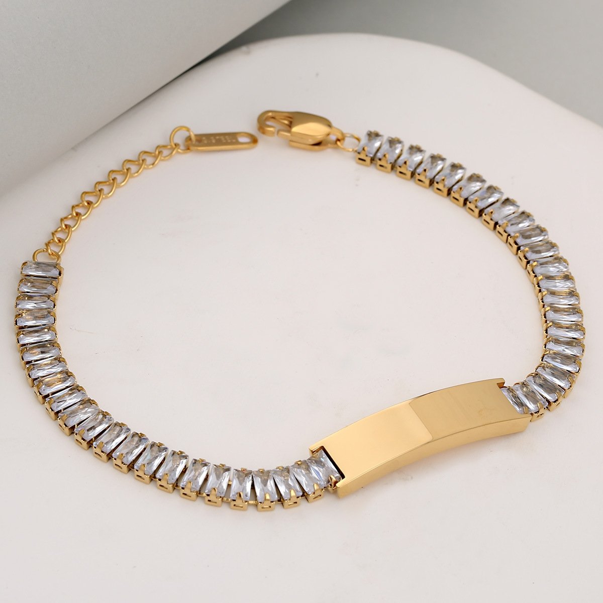 Gold plated stainless steel crystal bar bracelet with rectangular stones