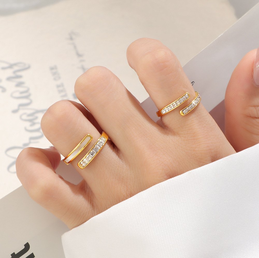 Gold stainless steel open CZ ring with crystal accents