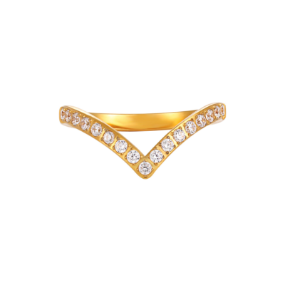 Chevron stainless steel ring set with gold plating and crystal accents