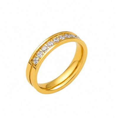 Silver stainless steel channel crystal ring with full crystal band