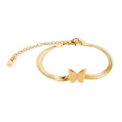 Gold stainless steel butterfly snake chain bracelet with butterfly charm