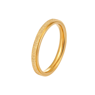 Gold stainless steel textured ring set with matte surface finish