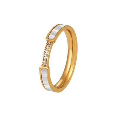 Gold and rose gold stainless steel enamel crystal band ring