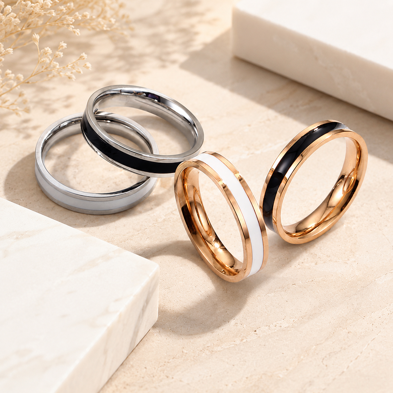 Enamel Stripe Band Ring - Image 2