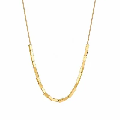 Gold stainless steel square bead chain necklace with geometric bead details