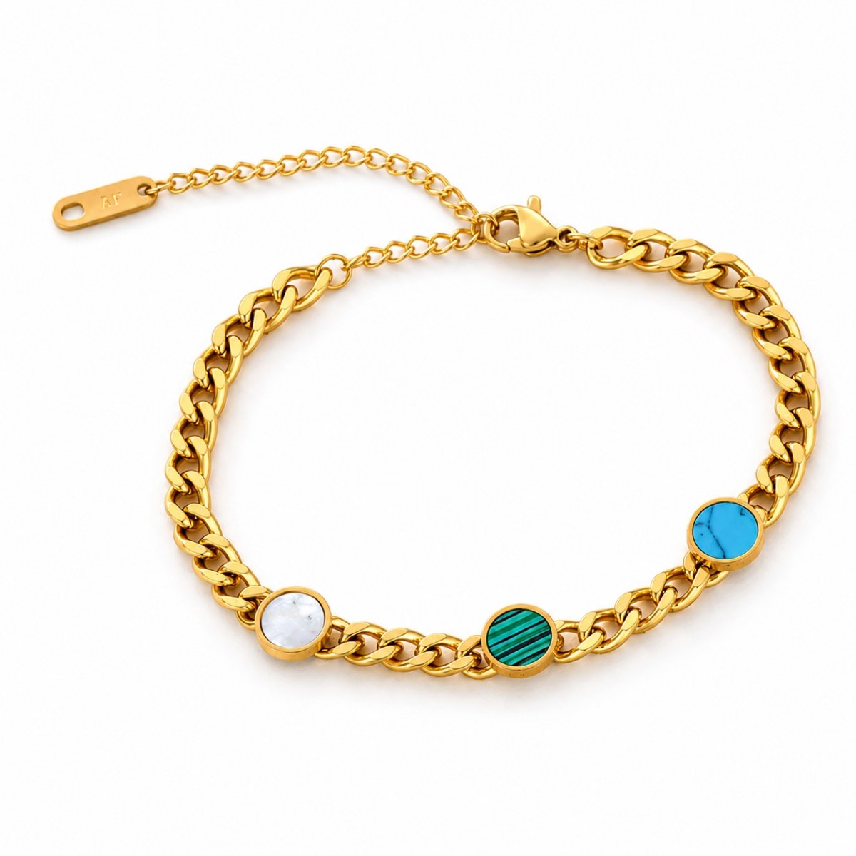 Gold stainless steel color stone chain bracelet with round stone accents