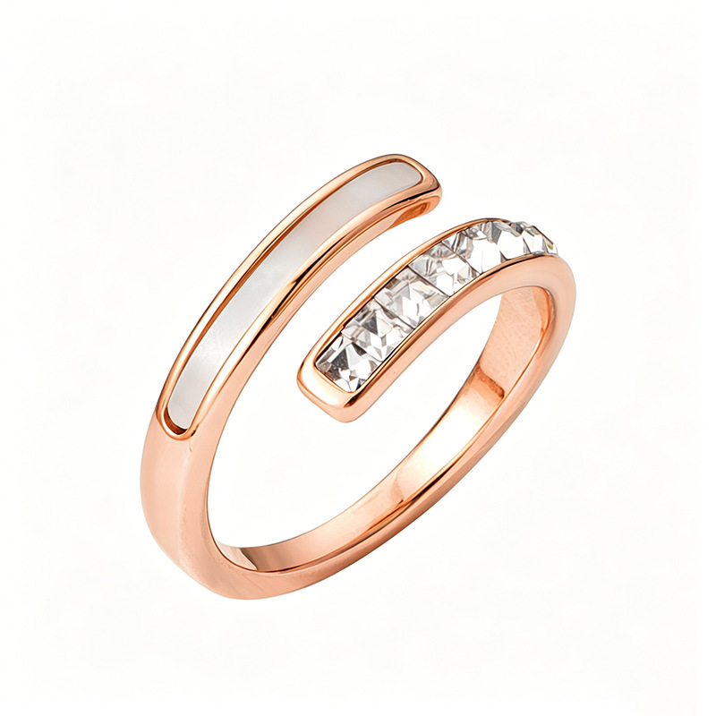Gold stainless steel open CZ ring with crystal accents