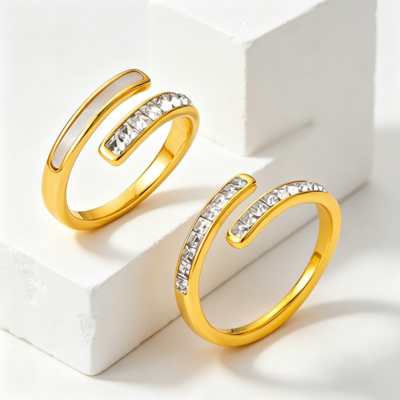 Wholesale gold open CZ ring in stainless steel for jewelry brands