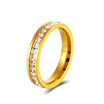 Gold silver and rose gold stainless steel CZ stackable ring set