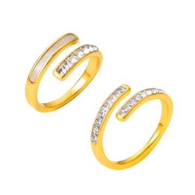 Gold stainless steel open CZ ring with crystal accents