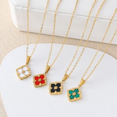 Gold plated enamel flower stainless steel necklaces in multiple colors
