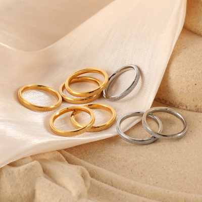Textured stainless steel ring set in gold and silver plating for wholesale jewelry