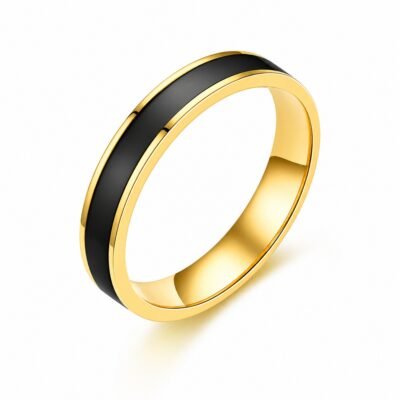 Steel gold and rose gold stainless steel enamel stripe band ring
