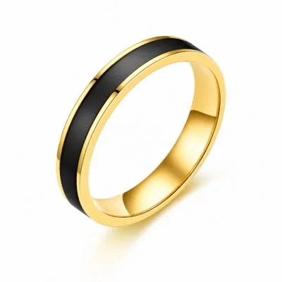 Steel gold and rose gold stainless steel enamel stripe band ring
